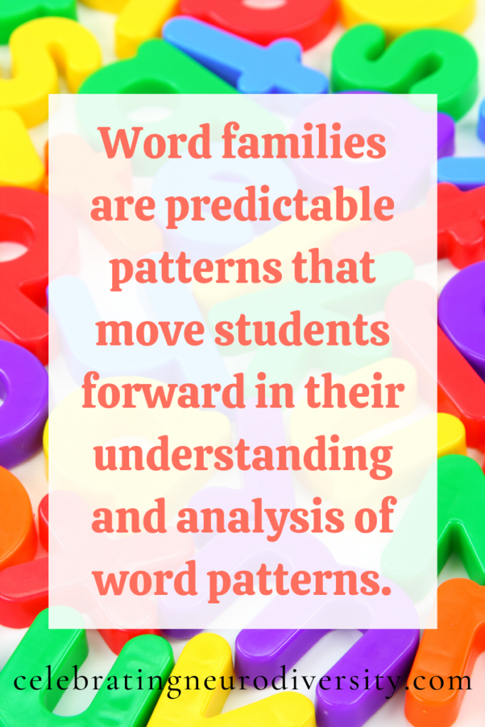 Why teach word families? They are predictable patterns that students can lean.