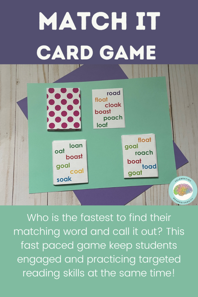 Who is the fastest to find their matching word and call it out? Each card has exactly one matching word with all cards in the deck. This fast paced game keep students engaged and practicing targeted reading skills at the same time!